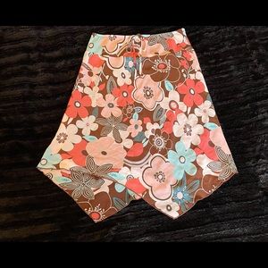 vintage 70s floral knee length mesh skirt (with brown under skirt)